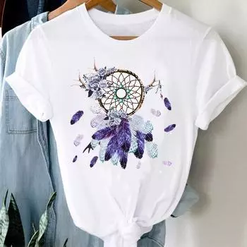 Акварель Dream Web Прекрасный стиль Тенденция Женская футболка с принтом Футболка Летняя мода Футболка с коротким рукавом Женская одежда Повседневная футболка с рисунком S