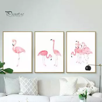 Акварель Фламинго Холст Картина Современная гостиная Спальня Исследование Художественный декор 21cm x 30cm