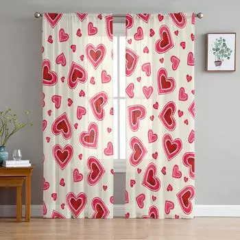 Акварель Любовь День святого Валентина Современные Тюль Шторы Для Гостиной Спальни Дома Кухни Окна Прозрачные Шторы 135W x 114H(cm)