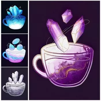 Акварельная чашка с камнем рождения, настенная живопись на холсте, аметист, аквамарин и бриллиант, художественный постер и печать, домашний декор без рамки 21*30cm