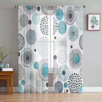 Акварельная геометрическая текстура, прозрачная оконная занавеска, тюлевые шторы для гостиной, спальни, отеля, домашний декор, вуаль, шторы 135W x 114H(cm)