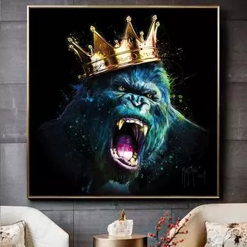 Акварельная картина Angry Monkey King Crown, холст, картина с животными, настенная художественная картина для современной гостиной, украшение для дома, безрамное 20x20cm No Frame