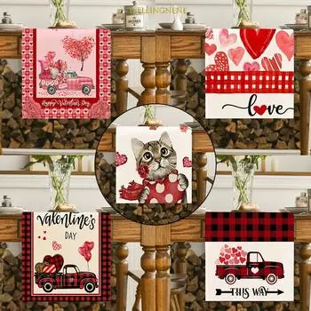 Акварельная клетчатая скатерть с принтом в виде сердца, скатерть на день Святого Валентина, центральная часть стола, длинная скатерть, украшение для домашней вечеринки 33x150cm