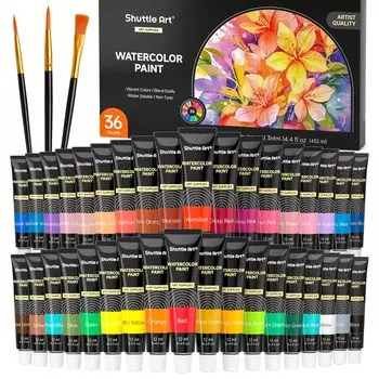 Акварельная краска Shuttle Art, набор из 36 цветов, прозрачная акварель, тюбик 12 мл, раскраска для взрослых, набор художественных принадлежностей для акварельной живописи для школы