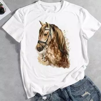 Акварельная лошадь Love, одежда 90-х годов, повседневная летняя модная футболка с рисунком, женская футболка с коротким рукавом, женская футболка с принтом S