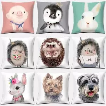 Акварельная наволочка с изображением животных, украшение для дома и офиса, подушка для спальни, дивана, автомобиля, наволочка 40x40cm