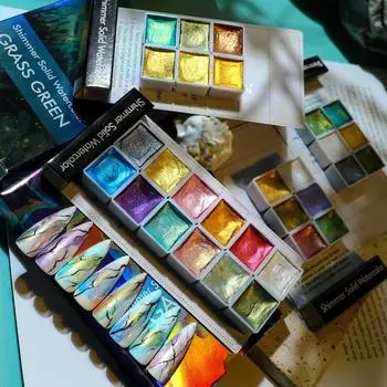 Акварельная твердая краска для ногтей, перламутровая легкая пигментная краска для дизайна ногтей, блестящий порошок 1