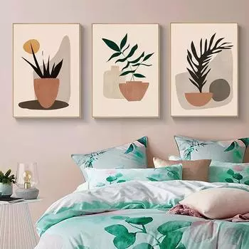 Акварельная ваза для цветов, геометрические абстрактные постеры на скандинавскую тему и принты, настенная живопись на холсте, настенные панно для декора гостиной 21x30cm No Framed