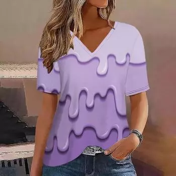 Акварельная женская футболка с 3D V-образным вырезом и коротким рукавом, свободная повседневная модная футболка для женщин, уличная одежда в стиле хип-хоп, женская одежда S