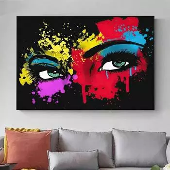 Акварельная женская картина с зелеными глазами, холст, настенная живопись, абстрактные граффити, постеры и принты для гостиной, современный домашний декор 20x30cm no frame красный