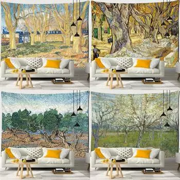 Акварельная живопись, гобелен, настенный художественный гобелен для спальни, гостиной, декора стен, фон, ткань, эстетика, домашний декор, гобелен 100x75cm