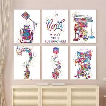Акварельная живопись, лак для ногтей, постер, женский макияж, настенная живопись на холсте, скандинавское красивое украшение, украшение для комнаты для девочек 21x30cm No Frame