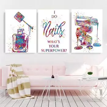 Акварельная живопись, лак для ногтей, постер, женский макияж, настенная живопись на холсте, Красота украшения, украшение для комнаты девушки, изображение 21X30cm No Frame