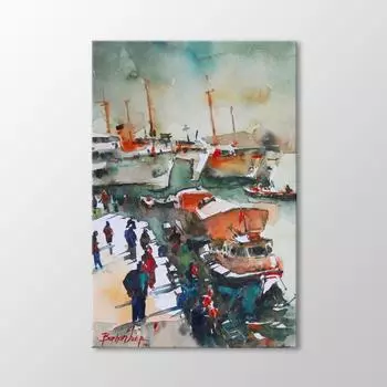 Акварельная живопись пляж и лодки