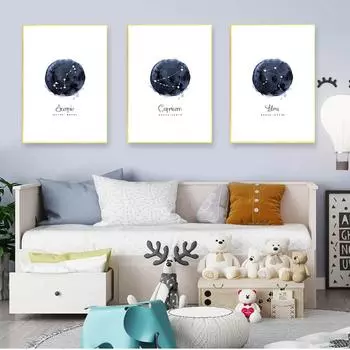 Акварельная живопись, скандинавское украшение для детей, изображение созвездия, детская настенная живопись, печать на холсте, плакаты, знак астрологии, минималистский 21cm30cm NoFrame