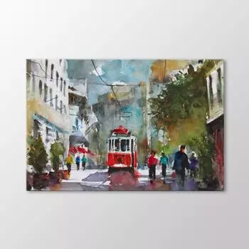 Акварельная Живопись Трамвай