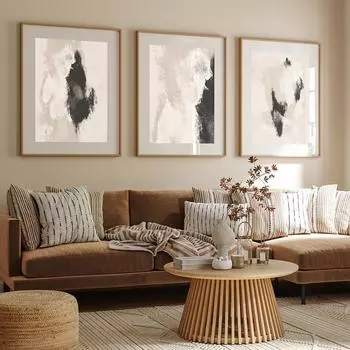 Акварельные бежевые, черные, серые картины на холсте, абстрактные постеры и принты, современные минималистичные настенные художественные картины, декор для гостиной 21x30cm No Framed