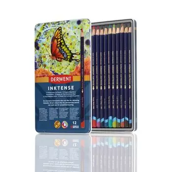 Акварельные цветные карандаши Derwent Inktense, набор из 12 цветов 0700928 Можно также рисовать на зерне Водостойкие после высыхания []Derwent ткань/дерево