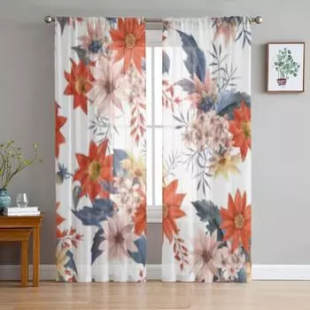 Акварельные цветочные букеты, цветочные композиции, тюль, прозрачные шторы для гостиной, украшения кухни, вуаль, шторы из органзы 135W x 114H(cm)