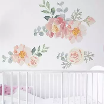 Акварельные цветы, наклейки на стену, украшение комнаты, пион, роза, наклейки на стены, детская комната, гостиная, спальня, ПВХ, съемные обои