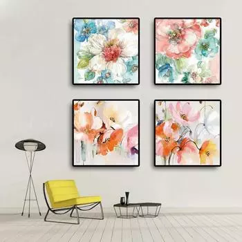 Акварельные цветы, постеры и принты, ракушка, скандинавская абстрактная картина на холсте, скандинавский современный поп-арт, настенные картины для комнаты 20X20 cm No frame