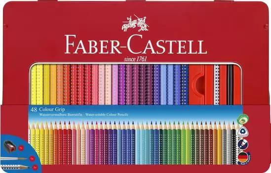 Акварельные карандаши Color Grip 48 цветов с аксессуарами 112448 Faber-Castell (консервированный)
