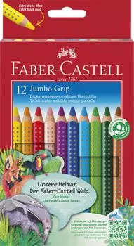 Акварельные карандаши Jumbo Grip 12 цветов, бумага с точилкой 110912 Faber-Castell (в коробке)
