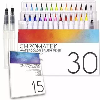 Акварельные кисти CHROMATEK 30, 15-страничный обучающий блок и серия онлайн-видеороликов, настоящие советы, яркие и легко смешиваемые, профессиональное качество художника, 27 цветов