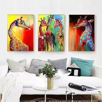Акварельные красочные жирафы, постеры и принты, настенное искусство, декоративная картина, холст, картина для гостиной, домашний декор, без рамы 21cm30cm NoFrame