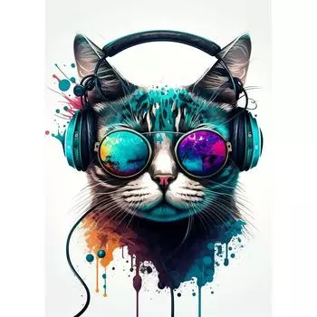 Акварельные крутые кошки наушники диджей музыкальный плакат и печать холст картина животное настенное искусство для гостиной домашний декор без рамки 21*30cm No Frame