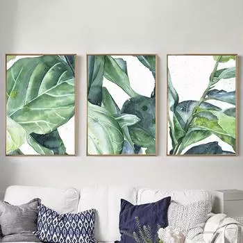 Акварельные листья монстеры настенная живопись холст зеленое растение тропические постеры декоративная печатная картина украшение дома 21x30cm No Framed