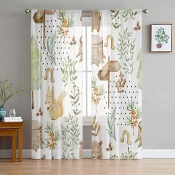 Акварельные осенние листья белые прозрачные шторы для гостиной прозрачный тюль занавеска для окна спальня кухня декор вуаль шторы 135W x 114H(cm)