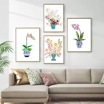 Акварельные полевые цветы, принт, цветочный лист, ботаническая зелень, листья, художественная картина на холсте, зеленые дикие постеры, домашний настенный художественный декор без рамки 21*30cm