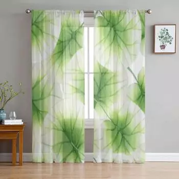 Акварельные прозрачные шторы с листьями лотоса для гостиной, окна, прозрачная вуаль, тюлевая занавеска, шторы для спальни, домашний декор 135W x 114H(cm)