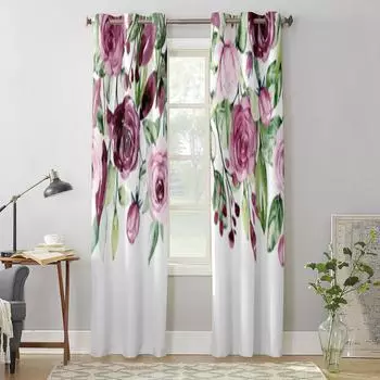 Акварельные розовые цветы розы занавески для гостиной спальни украшения шторы роскошные кухонные шторы ламбрекены 135W x 60H(cm) x1