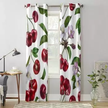 Акварельные вишневые летние фруктовые занавески для гостиной, спальни, декоративные занавески, роскошные кухонные занавески-ламбрекены 135W x 60H(cm) x1