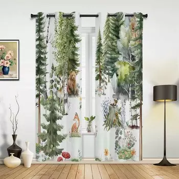 Акварельные животные медведь олень кролик оконные шторы для гостиной роскошные занавески для спальни кухонные жалюзи шторы 135W x 60H(cm) x1