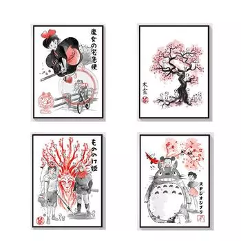 Акварельный аниме постер Хаяо Миядзаки Манга Кики служба доставки Тоторо Мононоке Химэ декоративный холст искусство настенный декор комнаты A4 21x30cm No Frame