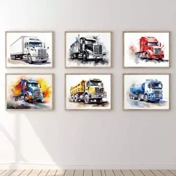 Акварельный автомобиль автомобиль полугрузовик аниме абстрактный постер холст картины настенные художественные картины для детской комнаты домашний декор 21cm30cm NoFrame