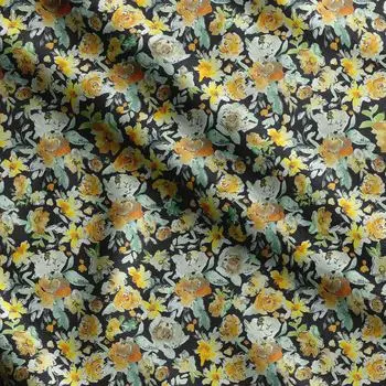 Акварельный цветочный принт Soimoi, хлопковый батист, ткань для квилтинга, продаваемая во дворе, ширина 42 дюйма, хлопковая ткань средней плотности, швейные принадлежности, черный и 42 Inch Wide - Cotton Cambric чёрный