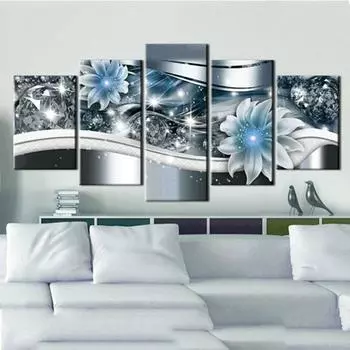 Акварельный цветок синий 5 шт. настенное искусство холст печать постеры картины маслом гостиная домашний декор фотографии 20x35 20x45 20x55cm