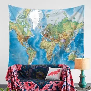 Акварельный гобелен с картой мира, абстрактное искусство, живопись, настенный гобелен, пляжное одеяло, коврик для йоги, прокладка
