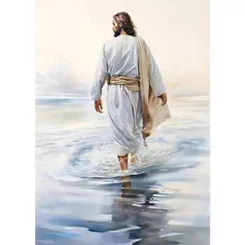 Акварельный постер Иисус ходящий по воде, картина Иисус с детьми, холст, христианское настенное искусство, Христос, домашний декор, подарок 21cm30cm NoFrame