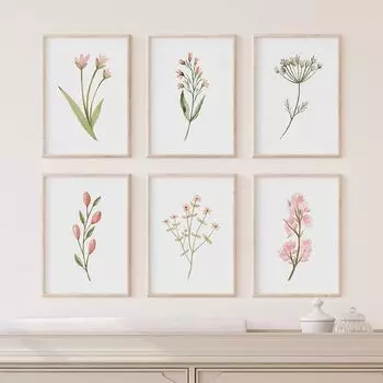 Акварельный постер с дикими цветами, цветочный настенный художественный принт, ботаническая картина на холсте, настенные панно для сельского дома, Декор для детской комнаты 21x30cm No Frame