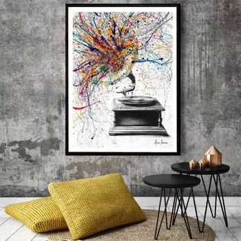 Акварельный постер, винтажный музыкальный плеер, холст, картина, абстрактная настенная художественная печать, картина для гостиной, настенный домашний декор 21cm30cm NoFrame