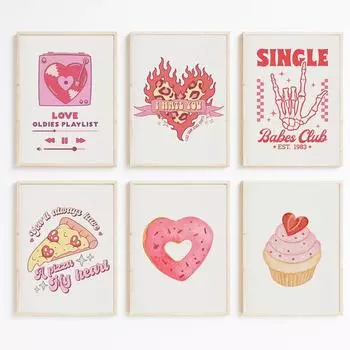 Акварельный розовый десерт пончик милый модный любовный плакат с цитатой настенные картины холст живопись современный домашний декор 21cm30cm NoFrame