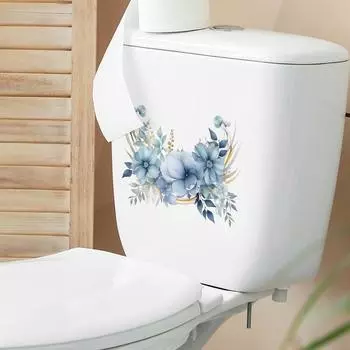 Акварельный синий цветок туалет с ванной комнатой украшение для дома настенная наклейка 22*29CM/fun-m26