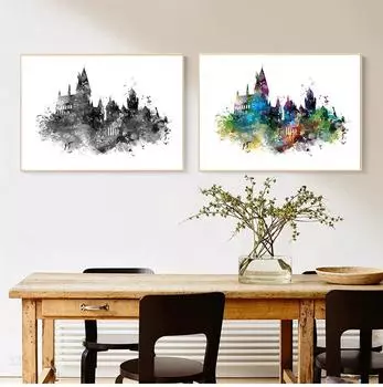 Акварельный замок, художественная картина на холсте, настенная картина, Гарри, печать на холсте, акварельный постер с замком, декор для детской комнаты, без рамки 21*30cm