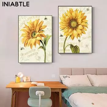 Акварель Подсолнух Цветок Растение Абстрактные Скандинавские Плакаты Печать Настенное Искусство Холст Картина Настенные Картины Для Декора Гостиной 21cm30cm NoFrame