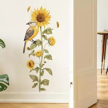 Акварель Подсолнухи Цветы Птица Спальня Гостиная Домашнее Украшение Декоративные Наклейки На Стены 39*90CM/fun-f51